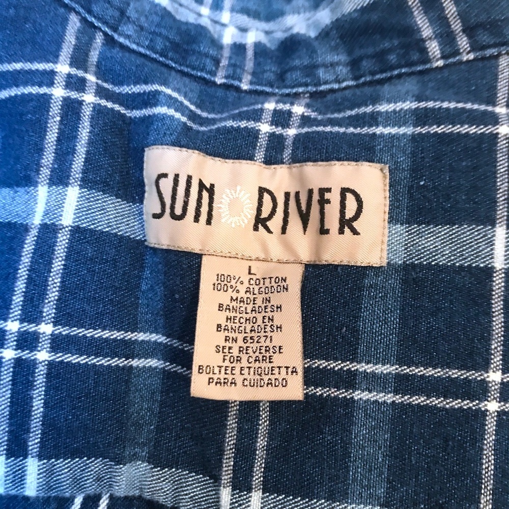 Mens Heavyweight Sun River Button Down Shirt Large. Plaid Pattern, blues.... EUC - Picture 6 of 9